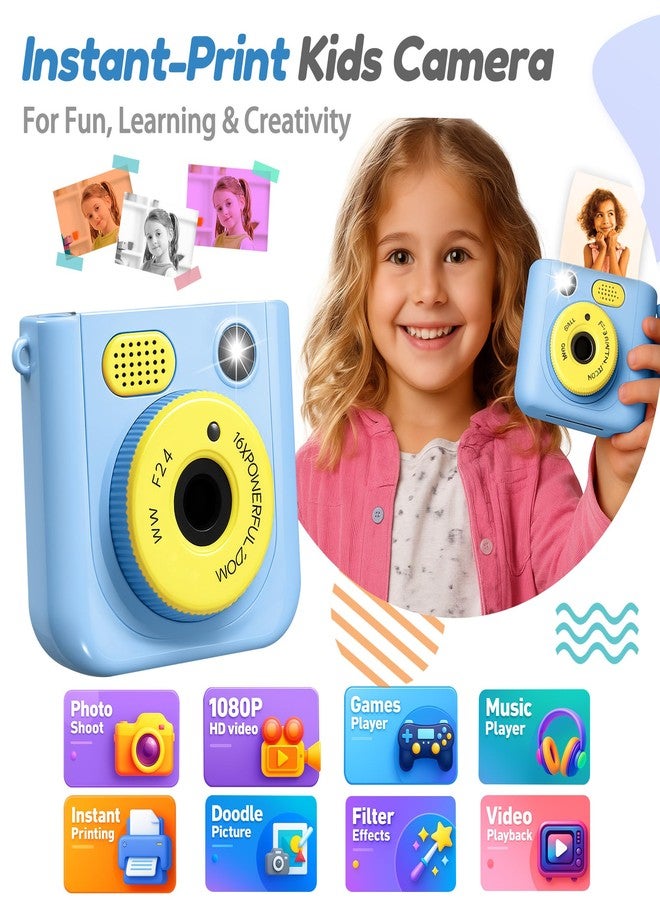ROHSCE Kids Instant Print Camera, 48MP 1080P HD Digital Camera with Color & B&W Printing, 32GB Card & 3 Paper Rolls, Travel Toy for 3-12 Year Old Boys Girls, Christmas Birthday Gifts (Blue) - Image 2